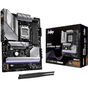 ASRock AMD B850 LiveMixer WiFi 7 Socket AM5 Ryzen 9000/8000/7000 Series DDR5 8000+ (OC) MHz 256GB ATX Motherboard M.2 SATA3 6.0 Gb/s PCIe 5.0 BIOS Flashback 1 HDMI 1 DisplayPort