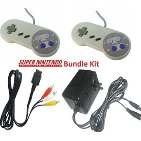New Super Nintendo SNES Bundle Kit Set 2 Controllers AC Power Adapter AV Cable
