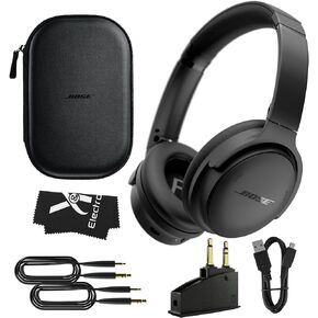 Bose QuietComfort Bundle with QC15 Airplane Jack Adapter and Cable - Wireless Over-Ear Bluetooth Bose Headphones - Noise Cancelling Headphones with Up to 24 Hours of Battery Life (Black)