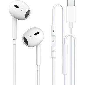 USB C Headphones Wired for iPhone 16, Type C Earphones with Microphone & Remote Noise Cancelling Earbuds for iPhone 16/15 Pro Max, iPad, Galaxy S23/S22/S21/S20/Ultra Note 10/20, Pixel 7/6/5/4