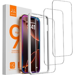 Mkeke Screen Protector for iPhone 16 Pro, 3 Pack Tempered Glass [9H Hardness] [Military-Grade Drop Protection] [Sensitve Touch] [Easy Installation Frame] [HD Clear] for iPhone 16 Pro 6.3 inch