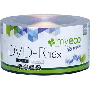 50 Pack MyEco DVD-R 16X 4.7GB/120Min Silver Logo Top Write Once Blank Media Record Disc