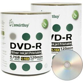 Smart Buy 200 Pack DVD-R 4.7GB 16X Silver Distable Inkjet Drign Discy ، 200 DISC 200PK