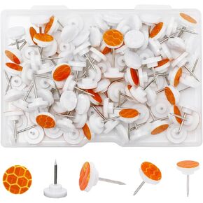100pcs Reflective Tacks Trail Marking Tacks Glow Reflective Mark Trail Markers Trail Marking Pegs Thumb Tacks Trail Markers Tree Markers for Hunting Camping Hiking Survival Outdoors(Orange, Silver)
