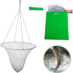 Drop Net for Pier Fishing, Bridge and Pier Net for Fishing Saltwater, 32" Diameter Soft Steel Hoop Material, Nylon Mesh for Easy Storage