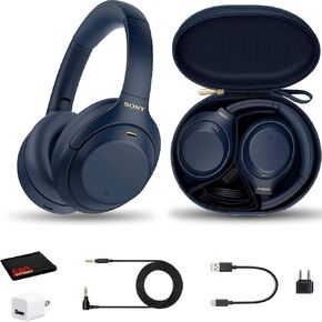 Sony WH-1000XM4 اللاسلكي ، إلغاء سماعات الرأس العلوية مع الميكروفون للهاتف ، والتحكم الصوتي ، والأسود ، مع محول جدار USB وقماش الألياف الدقيقة-حزمة