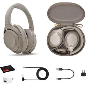 Sony WH-1000XM4 Wireless Noise Canceling Overhead Headphones with Mic for Phone-Call, Voice Control, Black, with USB Wall Adapter and Microfiber Cleaning Cloth - Bundle in Kuwait
