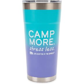 Camco Life is Better at The Campsite 20oz Painted Tumbler | Features Superior Heat and Ice Retention, Made of Kitchen-Grade Stainless Steel, and a Unique Design of Camp More. Stress Less (53317)