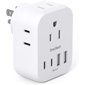 Travel Cruise Ship Essentials, One Beat Multi Plug Wall Outlet Extender with 4 Outlets 4 USB Ports (2 USB-C), Cruise Approved Power Strip Non Surge Protector, Travel Plug Adapter, Cruise Must Haves