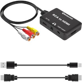 محول RCA إلى HDMI مع منفذ صوت 3.5 مم ، مركب/AV إلى محول HDMI ، يدعم 1080 بكسل متوافق مع Wii ، N64 ، PS ، Xbox ، VHS ، VCR ، مشغلات DVD الأزرق