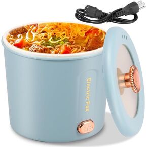 Mini Electric Hot Pot, 1L 450W Portable Ramen Cooker with Overheating Protection, Nonstick Multifunctional Electric Pot for Noodles, Soup, and Travel – Ideal for Dorm, RV, and Home Use (110V)
