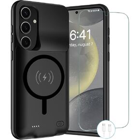 Wireless Charging Case for Galaxy S24 Ultra, Upgraded 12000mAh Rechargeable Portable Charging Case Compatible with Galaxy S24 Ultra (6.8 inch) with Carplay Extended Battery Pack Charger Case (Black)