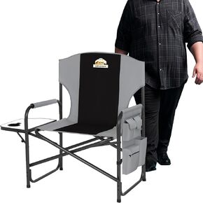 Oversized Directors Camping Chair Set of 2 Support 600 LBS, Heavy Duty Folding Outdoor Chairs with Detachable Side Pocket and Adjustable Side Table for Outside Beach,Lawn,Fishing (Black)