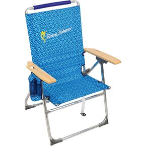 Tommy Bahama Hi-Boy 7-Position Folding Beach Chair with Cup Holder and Zippered Storage Pouch