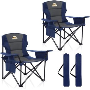 Oversized Camping Chairs 2 Pack - 450lbs Support Heavy Duty Folding Camp Chair Wide Portable Outside Collapsible Chairs with Carry Bag,Cooler,Cup Holder for Outdoor,Lawn,Sports,Baseball,Soccer-Black