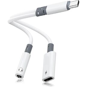 USB C to 3.5mm Headphone Adapter with Charger, 2 in 1 USB C to Aux Audio Jack Headphone Adapter with PD 60W Charging Dongle Splitter Compatible with iPhone 16/15Pro Max, Galaxy S25/S24/S23, Pixel 9/8 in Kuwait