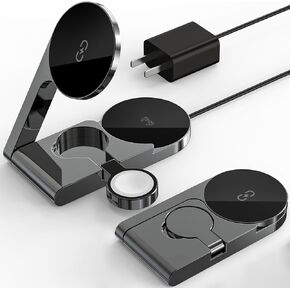 Foldable 3 in 1 Charging Station for Apple Devices with USB C Charger,Wireless Charger for Travel and Office & Home