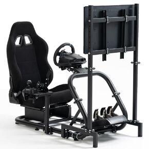 Supllueer Racing Sim Cockpit with Ergonomic Seat&Monitor Stand Fit for Logitech/Fanatec/Thrustmaster G27 G923 G920,50mm Large Round Tube Driving Simulator Stand, No Steering Wheel/Shift/Pedal/TV