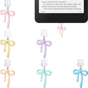 6 Pcs Charms for Kindle, Bow Dust Plug Charms Compatible with Kindle Parerwrite 2021 Released with Type C Charging Port, Type C/USB C Dust-proof Plugs, Coquette Kindle Accessories