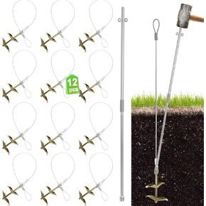 30 Inch Earth Anchors, (12 Pcs) 1000LBS Ground Earth Anchors Set for Trapping Securing Camping Tents Sheds Swing Green House, Easy to Use Heavy Duty Retaining Wall Anchors