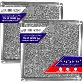 12-Layer Air Filter Factory 6.75" x 6.37" Pull Tab Microwave Grease Filter Replacements For Many GE, Frigidaire, Samsung & Kenmore Microwave Oven Models Filter Set Of 2 (Pull Tab Long Side)