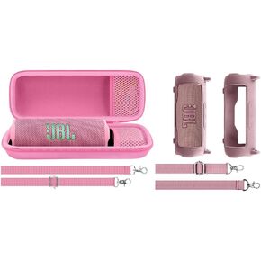 Aenllosi for JBL Flip 7/ Flip 6/ Flip 5 Protable Bluetooth Speaker Hard Case with Adjustable Shoulder Strap+JBL Flip 7 Protable Bluetooth Speaker Silicone Cover Case，Pink