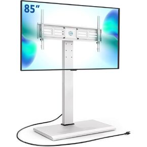FITUEYES Floor TV Stand Iron Base with Swivel Mount for 50-85 Inch Large LCD/LED TVs Adjustable Shelf Tall Corner TV Stands for Bedroom and Living Room Hold Up to 110 lbs Black