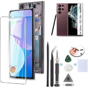 OLED Screen for Samsung Galaxy S22 Ultra 5G Screen Replacement for Samsung S22 Ultra 5G SM-S908U/S908U1 LCD Display Touch Screen Digitizer Assembly with Tools（Black, Support Fingerprint）