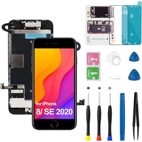 لكاميرا استبدال شاشة iPhone 8/ SE 2020 2nd مع الكاميرا الأمامية لمستشعر سماعة الأذن للسماعات الرئيسية ، لمسّل إطار شاشة LCD Moder