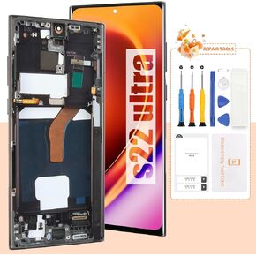 AMOLED Screen for Samsung Galaxy S22 Ultra 5G Screen Replacement S22 Ultra 5G LCD Screen SM-S908B Touch Display Digitizer Assembly Repair Parts with Frame(US Version,with Fingerprint Function)