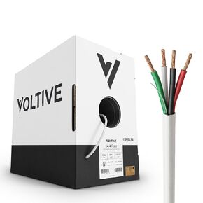 Voltive 14/4 Speaker Wire - 14 AWG/Gauge 4 Conductor - UL Listed Riser Rated (CL2R/CL3R/CMR) - Oxygen-Free Copper (OFC) - 500 Foot Bulk Cable Pull Box - Black