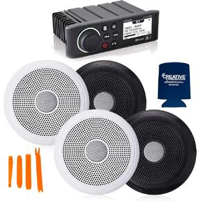 Fusion MS-RA70N Marine Receiver with 2 Pairs of Fusion XS-F65CWB 6.5" Marine Coax with Black and White Grills Included