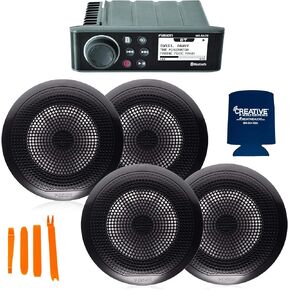 Fusion MS-RA70 Marine Receiver with 2 Pairs of Fusion EL-F651B 6.5" Marine Coax Black Classic Grills