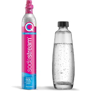 SodaStream QC Spare Pack with 1 Quick Connect CO2 Cylinder, Yield: 60 L, 1 x 1 Litre Glass Bottle, Pink, 27.5 x 16 x 44 cm