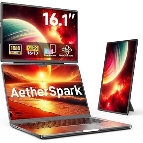 2025 Upgraded Laptop screen extender, 16.1" FHD 1200P, 360° Rotating, Plug&Play, Ultra-Thin Zero Frame, Detachable Stand, portable monitor for laptop, Travel Monitor for Laptop/PC/Mac/Phone