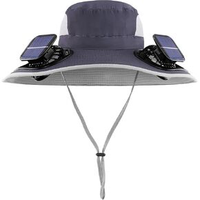 Solar Powered Fan Fishing Hat for Men, Wide Brim Sun Hat with Dual Fans, Bucket Shade Hat with Fan, 3-Speed & 90° Tilt