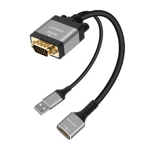 VGA to HDMI Adapter with USB Powered, 1080P VGA Male (Source) to HDMI Female (Display) Cable Converter Connector Compatible with PC Computer Desktop Laptop Monitor HDTV Projector-0.6 Feet