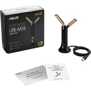 ASUS WiFi 6 AX1800 USB WiFi Adapter (USB-AX56) - Dual Band WiFi 6 Client, 2x2 Support, Gaming & Streaming, Plug-and-Play, WPA3 Network Security, MU-MIMO, Beamforming, Black