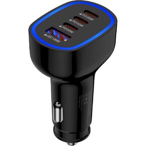 USB C Car Charger Fast Charging 90W 4Port Cigarette Lighter Adapter Super Fast Car Phone Charger for Samsung Galaxy A16 A15 5G A56 A36 S25 Edge S24 Ultra S23 S22 S20 S10 Plus iPhone 16e 16 Pro Max 15