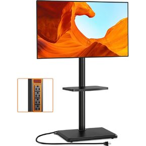 TVON FLOOR TV Stand مع منفذ الطاقة ، وقصة MOUNT التلفزيونية لأجهزة تلفزيون من 32-60 بوصة تصل إلى 88 رطلاً ، وقبلة تلفزيونية دوارة مع تعديل الارتفاع وقاعدة الخشب السلامة للمكتب ، الزاوية ، MAX VESA 400X400MM