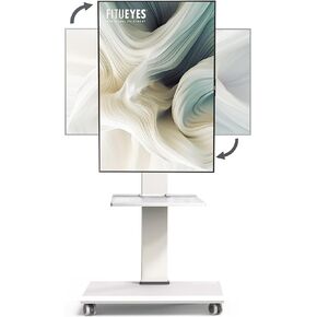 FITUEYES Rolling TV Stand with Power Strip - Mobile TV Stand for 32-75 Inch TVs, Landscape to Portrait Rotating, ±20° Swiveling, Height Adjustable TV Cart Hold Up to 88 Lbs Max VESA 400x600mm