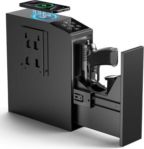 Bedside Gun Safes for Handgun Fingerprint Quick Access Pistol Safe,Gun Lock Boxs for Pistols, Nightstand Biometric Pistols Gun Safe Box with 20w Fast Wireless Charger (Large) in Saudi Arabia