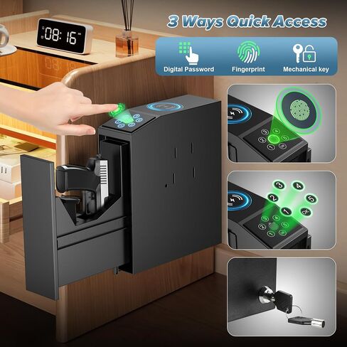 Bedside Gun Safes for Handgun Fingerprint Quick Access Pistol Safe,Gun Lock Boxs for Pistols, Nightstand Biometric Pistols Gun Safe Box with 20w Fast Wireless Charger (Large) in Saudi Arabia