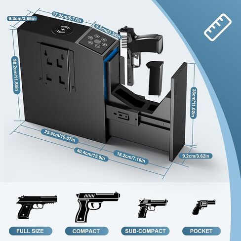 Bedside Gun Safes for Handgun Fingerprint Quick Access Pistol Safe,Gun Lock Boxs for Pistols, Nightstand Biometric Pistols Gun Safe Box with 20w Fast Wireless Charger (Large) in Saudi Arabia