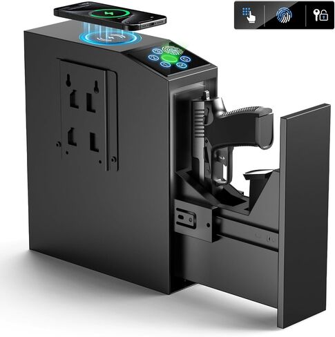 Bedside Gun Safes for Handgun Fingerprint Quick Access Pistol Safe,Gun Lock Boxs for Pistols, Nightstand Biometric Pistols Gun Safe Box with 20w Fast Wireless Charger (Large) in Saudi Arabia
