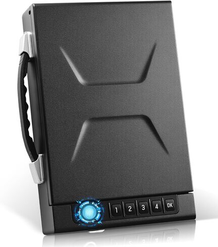 Gun Safe with Handle, Biometric Gun Safe for Handgun, 4-Ways unlock with Sound(APP, Fingerprint, Digital PIN, Key), Smart Lock Box For Cloakroom, Living Room, Bedroom Nightstand and Car in Saudi Arabia