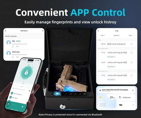 Gun Safe with Handle, Biometric Gun Safe for Handgun, 4-Ways unlock with Sound(APP, Fingerprint, Digital PIN, Key), Smart Lock Box For Cloakroom, Living Room, Bedroom Nightstand and Car in Saudi Arabia