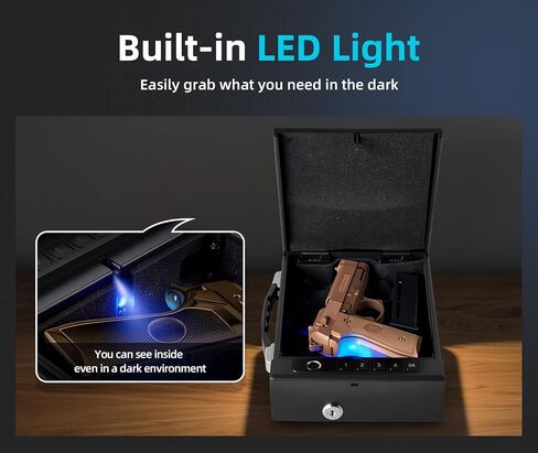 Gun Safe with Handle, Biometric Gun Safe for Handgun, 4-Ways unlock with Sound(APP, Fingerprint, Digital PIN, Key), Smart Lock Box For Cloakroom, Living Room, Bedroom Nightstand and Car in Saudi Arabia