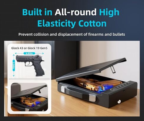 Gun Safe with Handle, Biometric Gun Safe for Handgun, 4-Ways unlock with Sound(APP, Fingerprint, Digital PIN, Key), Smart Lock Box For Cloakroom, Living Room, Bedroom Nightstand and Car in Saudi Arabia