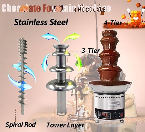 INTSUPERMAI 4-Tier Commercial Chocolate Fountain Fondue with Digital Controll, 6.6Ibs Capacity, Stainless Steel for Weddings Parties Events Restaurants 110V (4-Tier) in Saudi Arabia